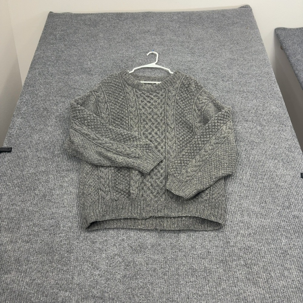 Vintage Unbranded Sweater Mens XL Grey Wool Cable Knit Fisherman Chunky Gorpcore